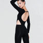 Faye Full Body Long Sleeve Cutout Suit in Black