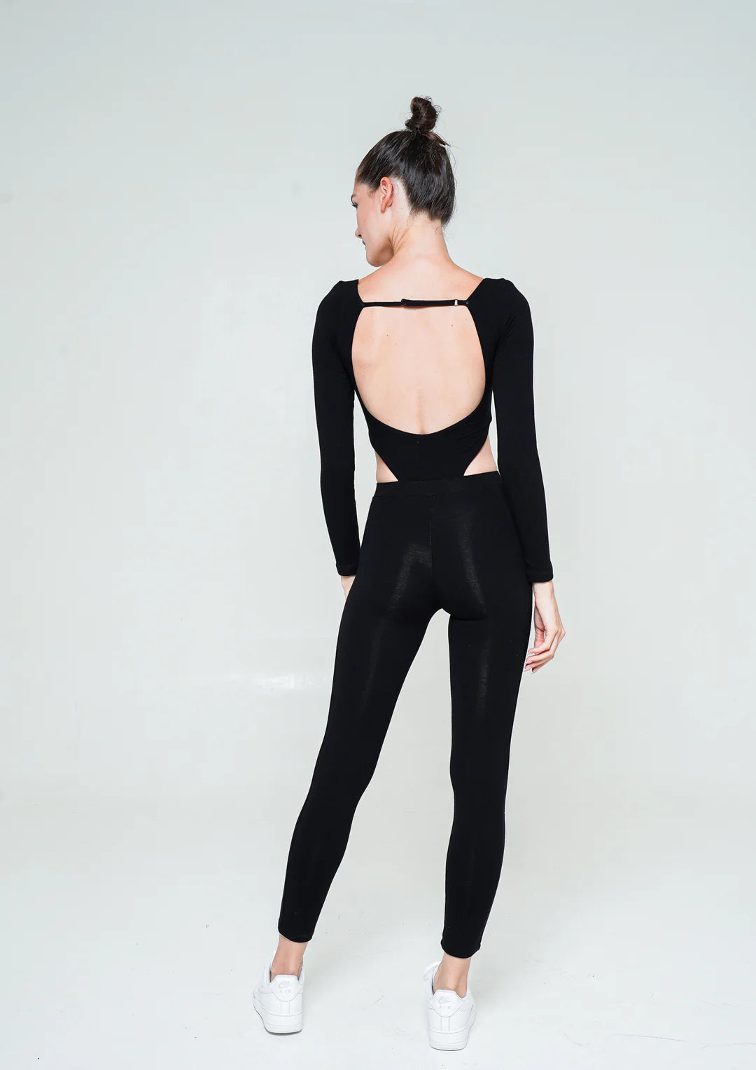 Faye Full Body Long Sleeve Cutout Suit in Black